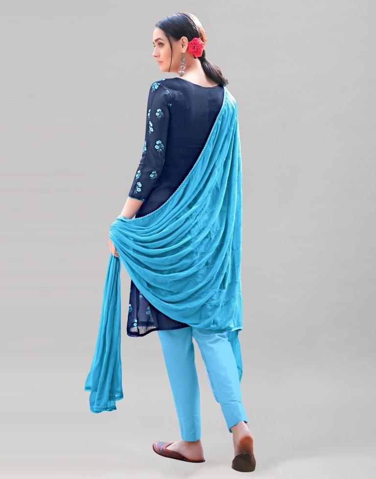 Blue Cotton Printed Unstitched Salwar Suit | Sudathi