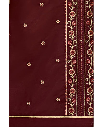 Maroon Cotton Slub Embroidered Unstitched Salwar Suit | Sudathi