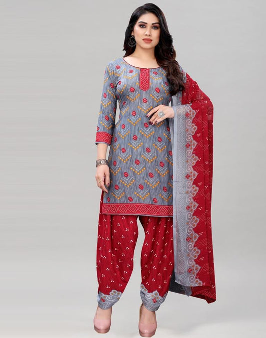 Grey Bandhani Printed Unstitched Salwar Suit | Sudathi