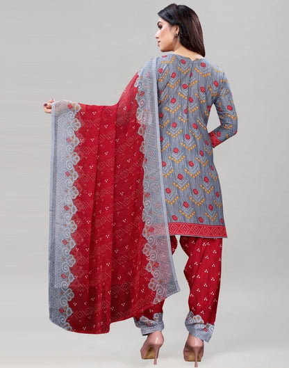 Grey Bandhani Printed Unstitched Salwar Suit | Sudathi
