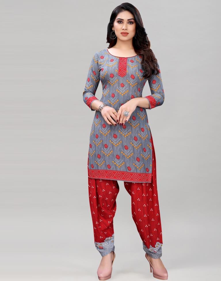 Grey Bandhani Printed Unstitched Salwar Suit | Sudathi