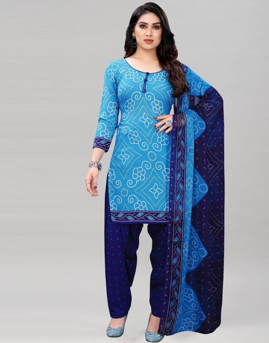 Sky Blue Bandhani Printed Unstitched Salwar Suit | Sudathi