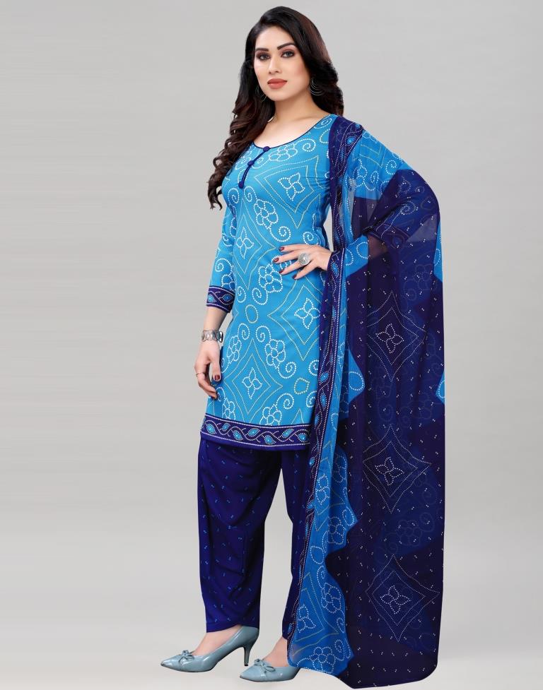 Sky Blue Bandhani Printed Unstitched Salwar Suit | Sudathi