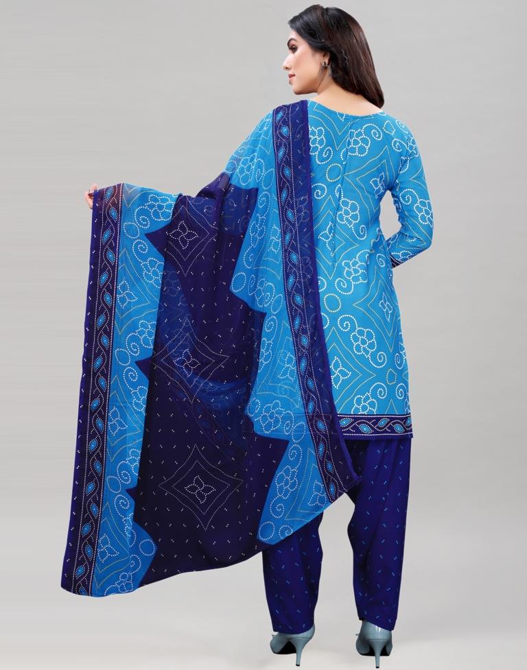 Sky Blue Bandhani Printed Unstitched Salwar Suit | Sudathi