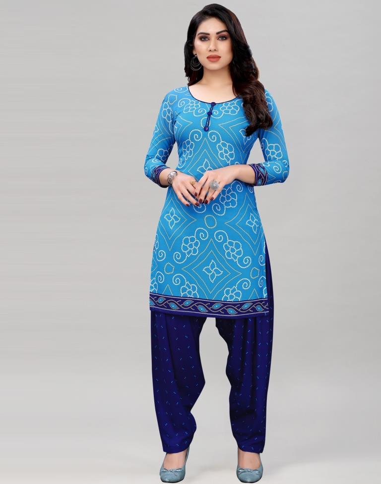 Sky Blue Bandhani Printed Unstitched Salwar Suit | Sudathi
