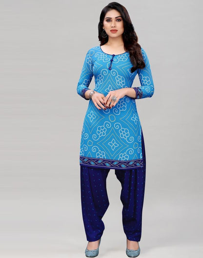 Sky Blue Bandhani Printed Unstitched Salwar Suit | Sudathi
