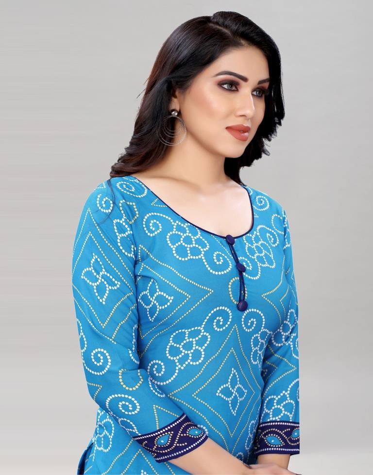 Sky Blue Bandhani Printed Unstitched Salwar Suit | Sudathi