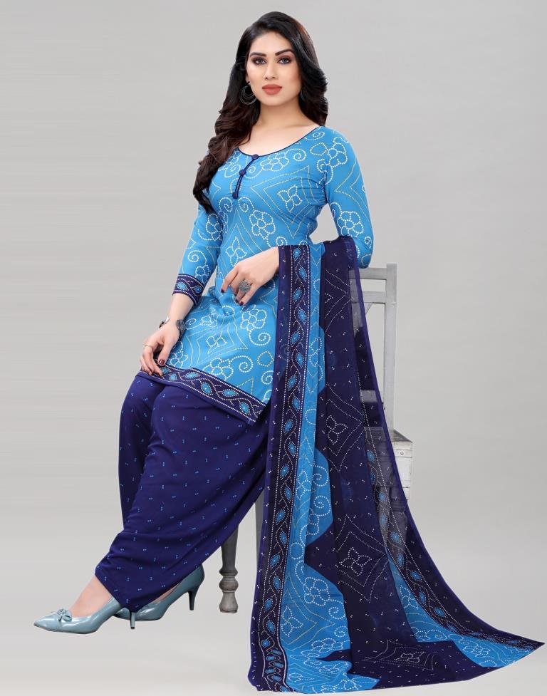 Sky Blue Bandhani Printed Unstitched Salwar Suit | Sudathi