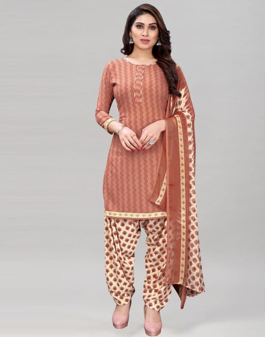 Light Brown Printed Unstitched Salwar Suit | Sudathi