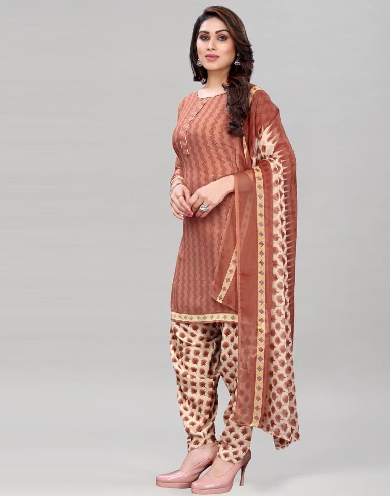 Light Brown Printed Unstitched Salwar Suit | Sudathi