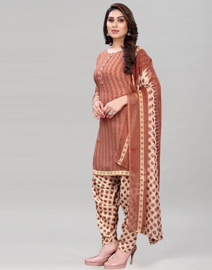 Light Brown Printed Unstitched Salwar Suit | Sudathi