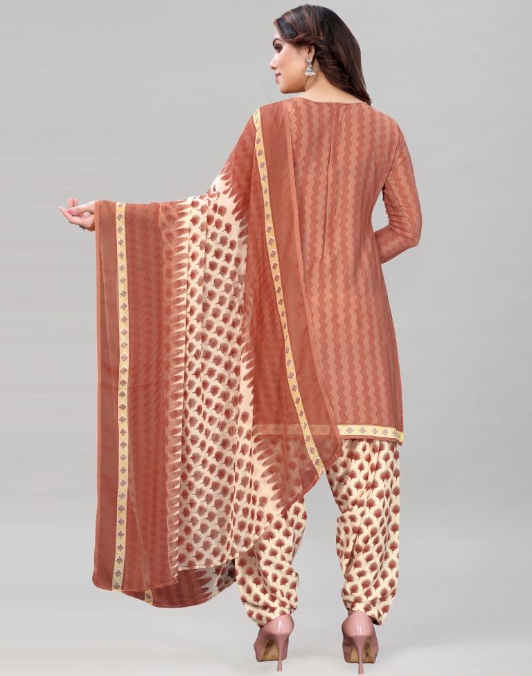 Light Brown Printed Unstitched Salwar Suit | Sudathi