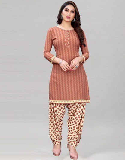 Light Brown Printed Unstitched Salwar Suit | Sudathi