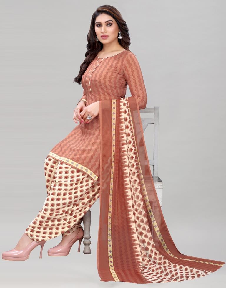 Light Brown Printed Unstitched Salwar Suit | Sudathi