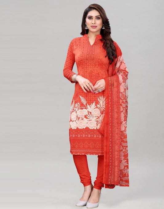 Carrot Pink Printed Unstitched Salwar Suit | Sudathi