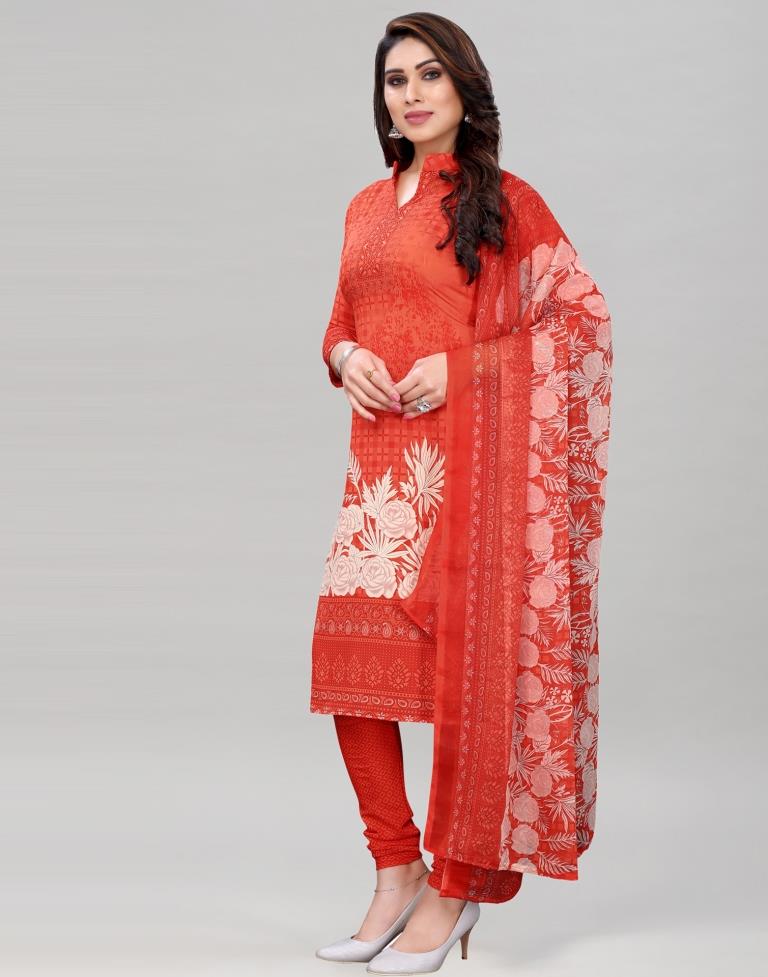 Carrot Pink Printed Unstitched Salwar Suit | Sudathi