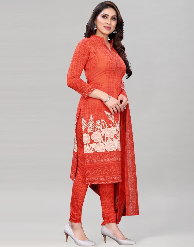 Carrot Pink Printed Unstitched Salwar Suit | Sudathi