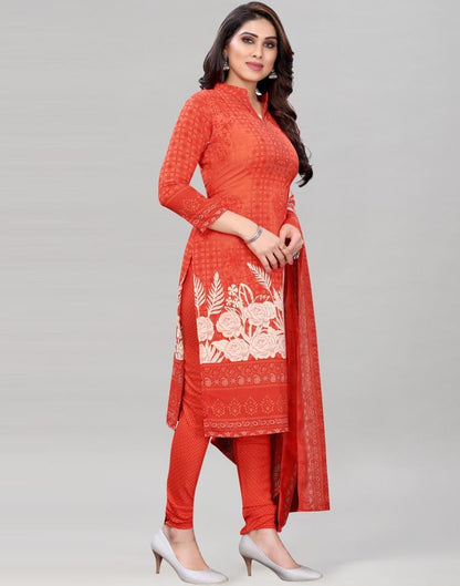 Carrot Pink Printed Unstitched Salwar Suit | Sudathi