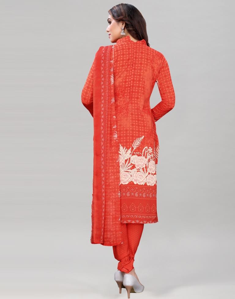 Carrot Pink Printed Unstitched Salwar Suit | Sudathi