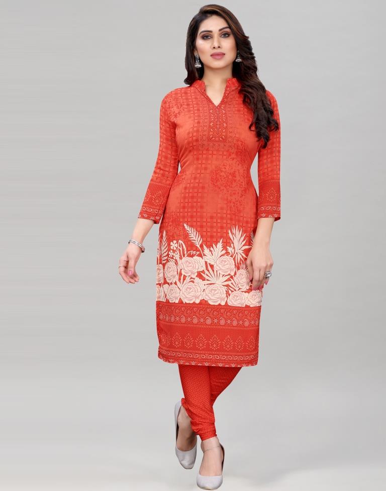 Carrot Pink Printed Unstitched Salwar Suit | Sudathi