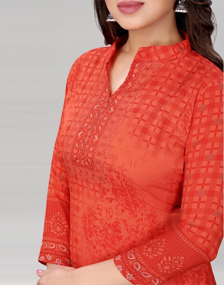 Carrot Pink Printed Unstitched Salwar Suit | Sudathi