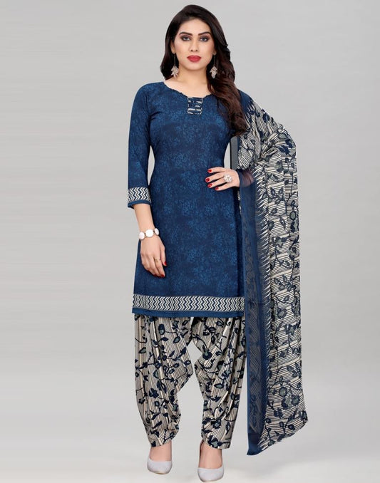 Dark Blue Printed Unstitched Salwar Suit | Sudathi