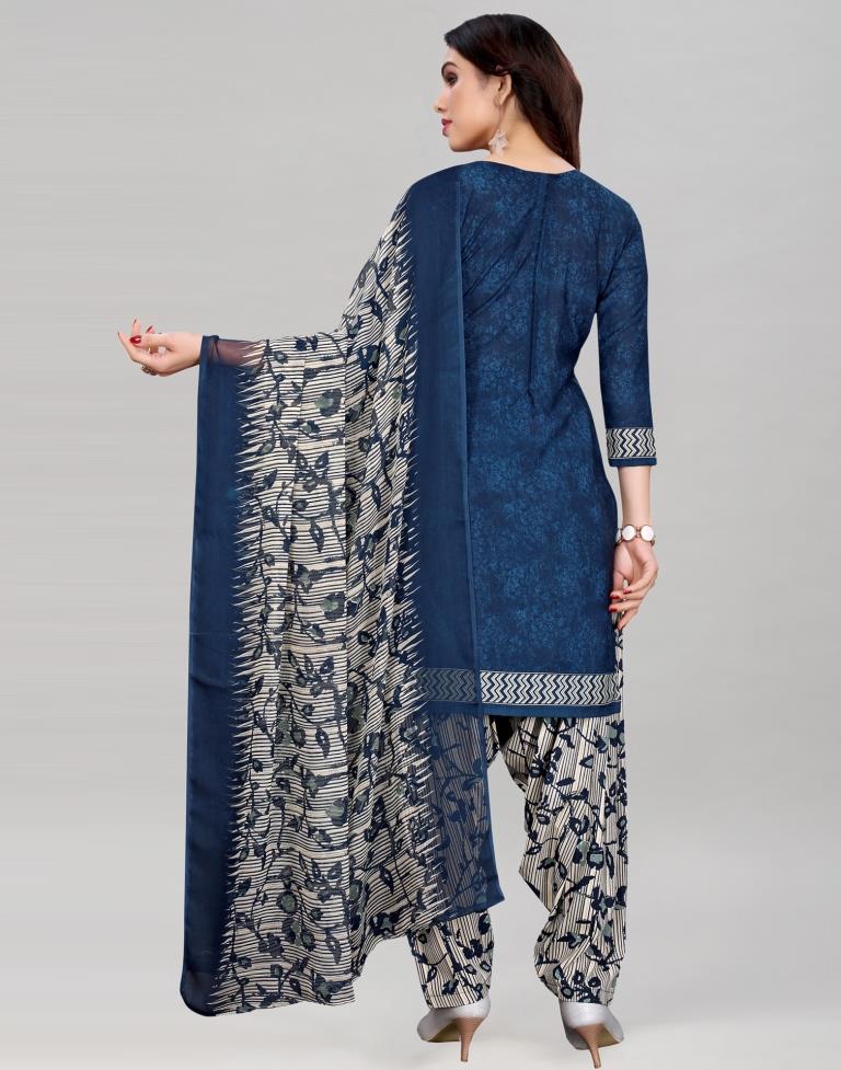 Dark Blue Printed Unstitched Salwar Suit | Sudathi