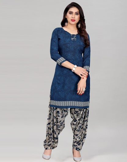 Dark Blue Printed Unstitched Salwar Suit | Sudathi