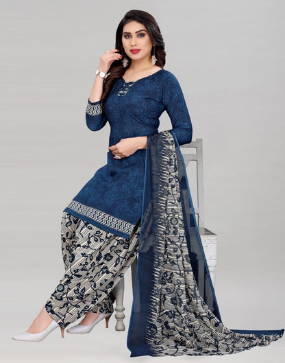 Dark Blue Printed Unstitched Salwar Suit | Sudathi