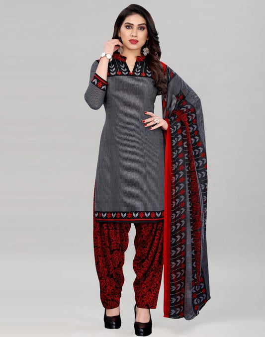 Steel Grey Printed Unstitched Salwar Suit | Sudathi