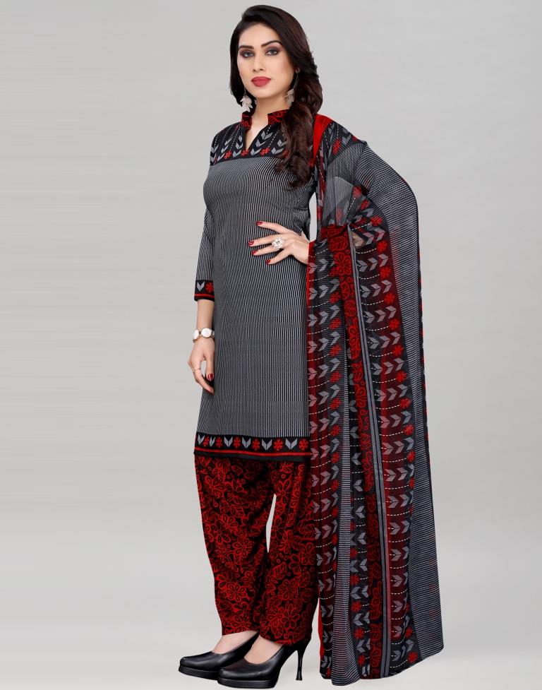 Steel Grey Printed Unstitched Salwar Suit | Sudathi