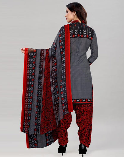 Steel Grey Printed Unstitched Salwar Suit | Sudathi