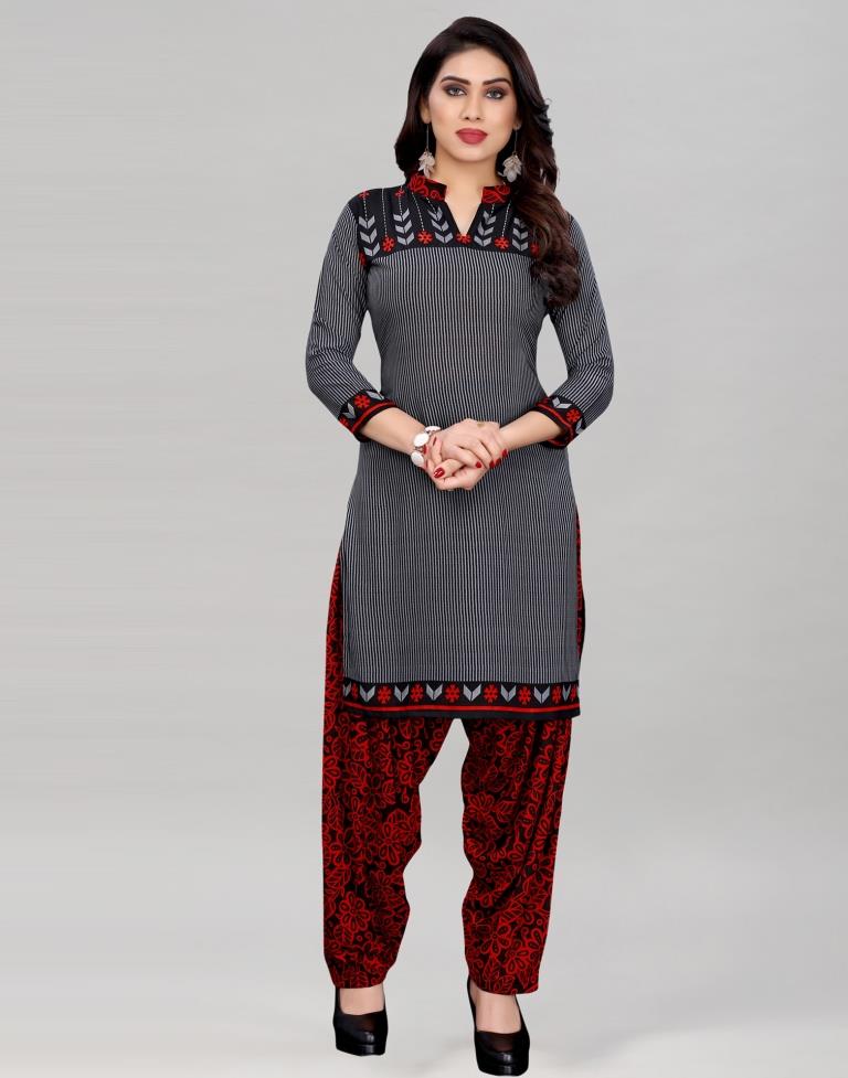 Steel Grey Printed Unstitched Salwar Suit | Sudathi