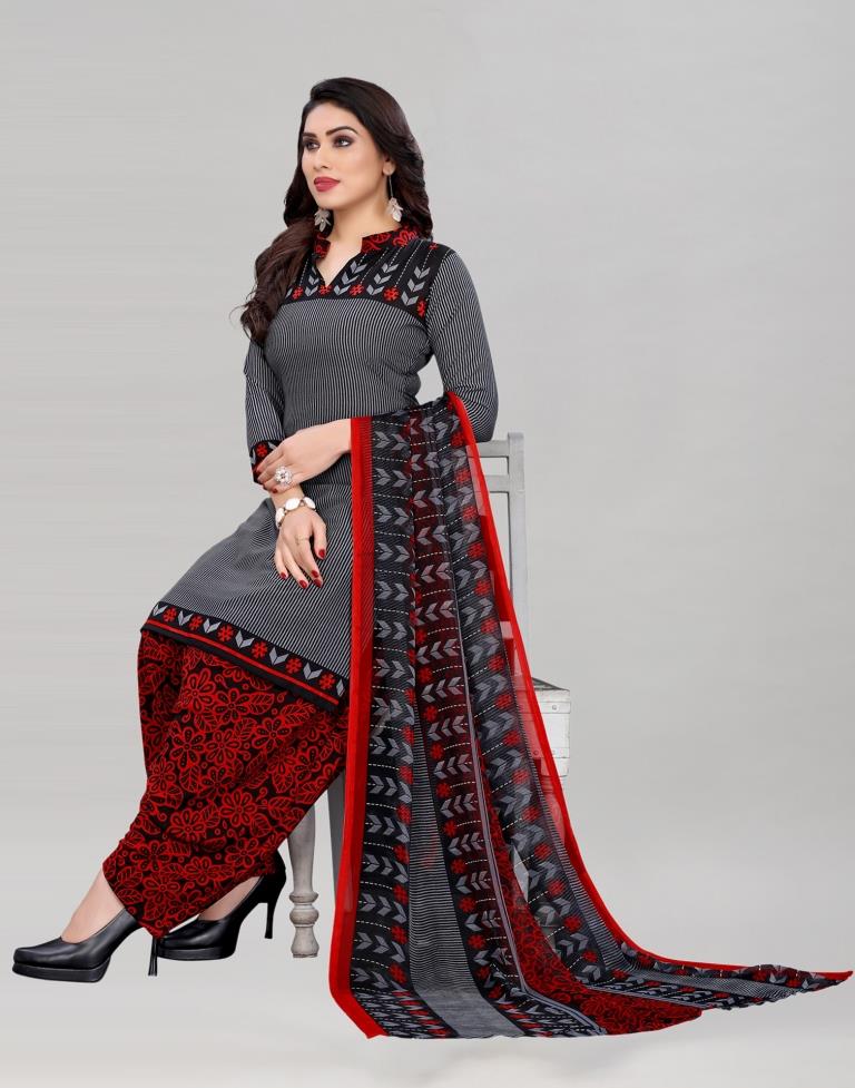 Steel Grey Printed Unstitched Salwar Suit | Sudathi