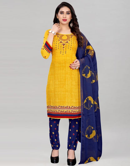 Turmeric Yellow Printed Unstitched Salwar Suit | Sudathi