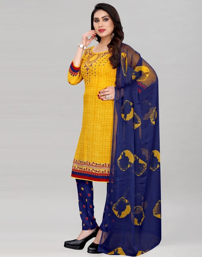 Turmeric Yellow Printed Unstitched Salwar Suit | Sudathi