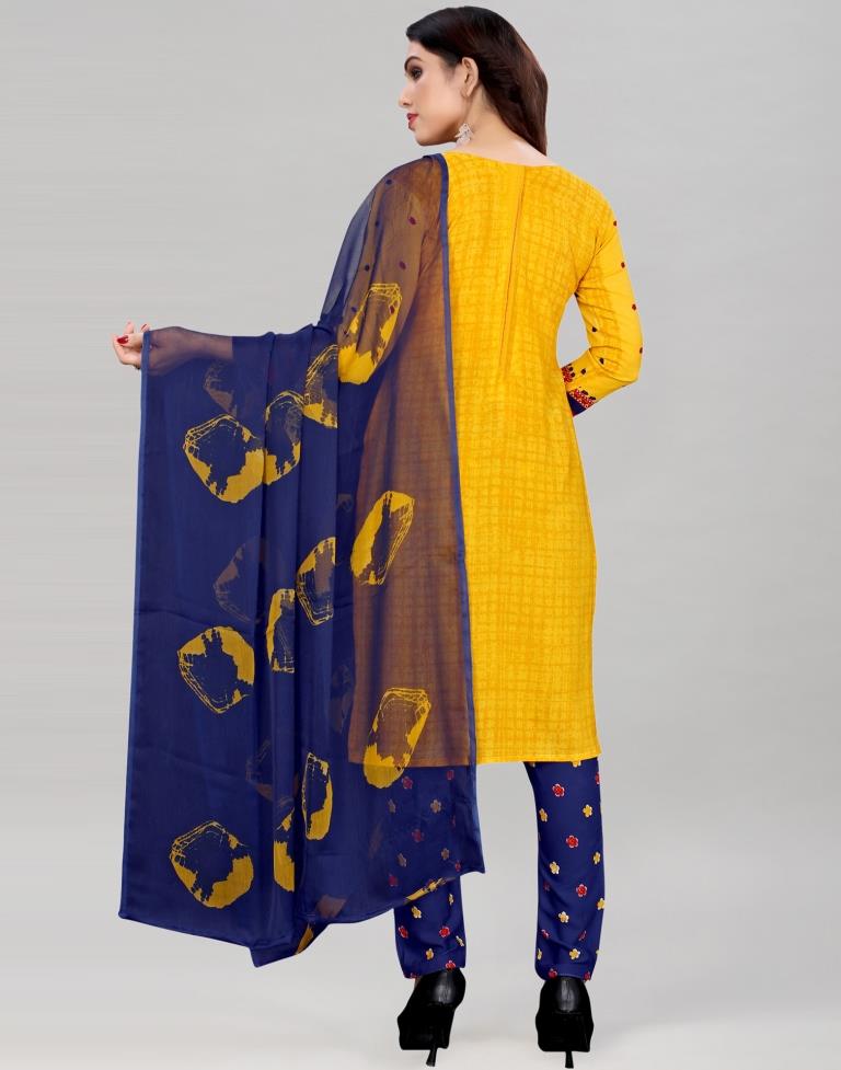 Turmeric Yellow Printed Unstitched Salwar Suit | Sudathi