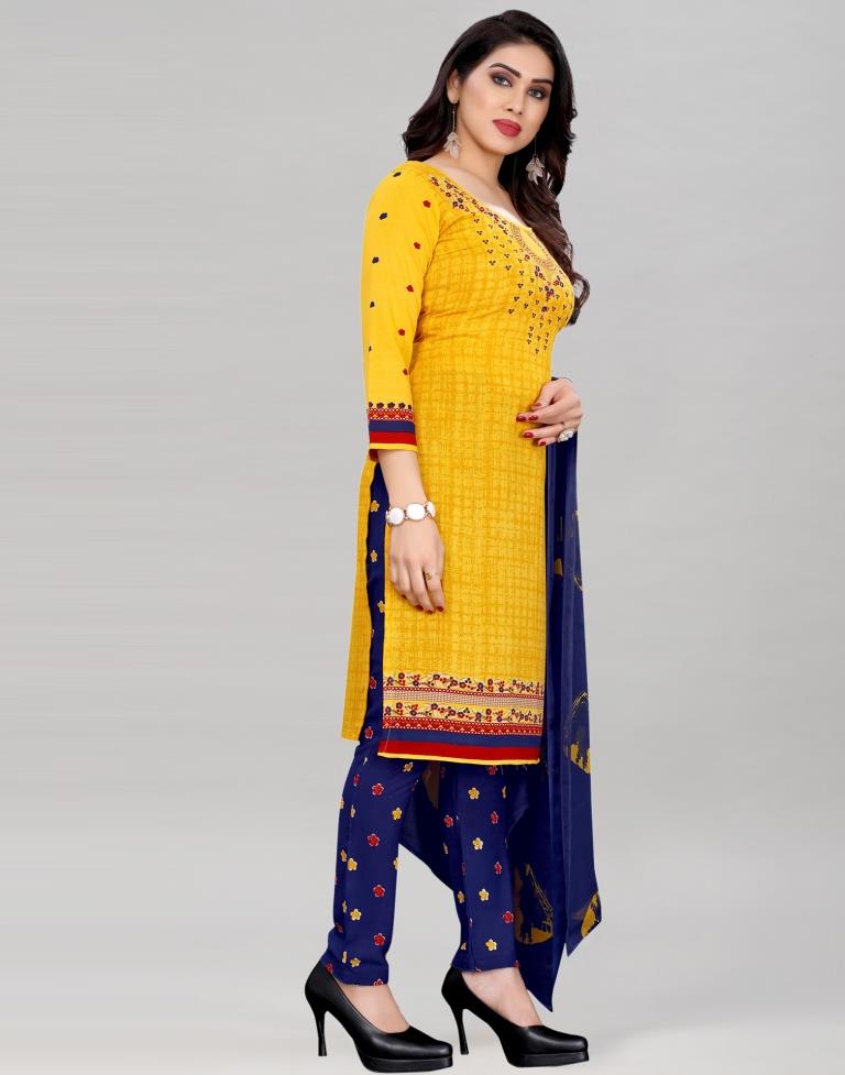 Turmeric Yellow Printed Unstitched Salwar Suit | Sudathi