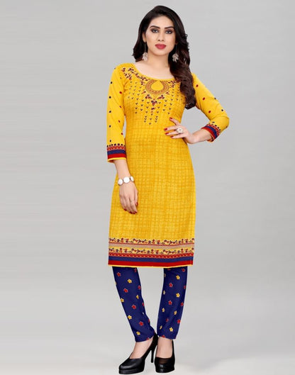 Turmeric Yellow Printed Unstitched Salwar Suit | Sudathi