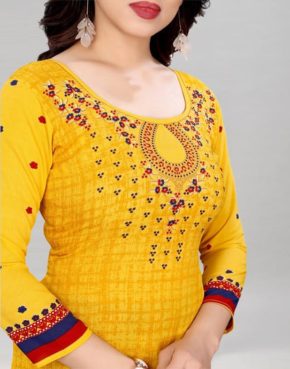 Turmeric Yellow Printed Unstitched Salwar Suit | Sudathi