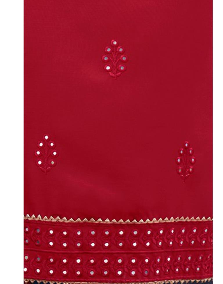 Red Cotton Embroidered Unstitched Salwar Suit | Sudathi