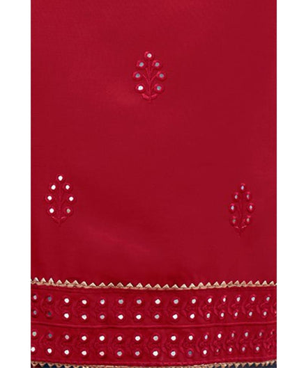 Red Cotton Embroidered Unstitched Salwar Suit | Sudathi