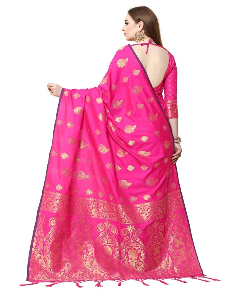 Pink Coloured Poly Silk Banarasi Jacquard Saree | Leemboodi