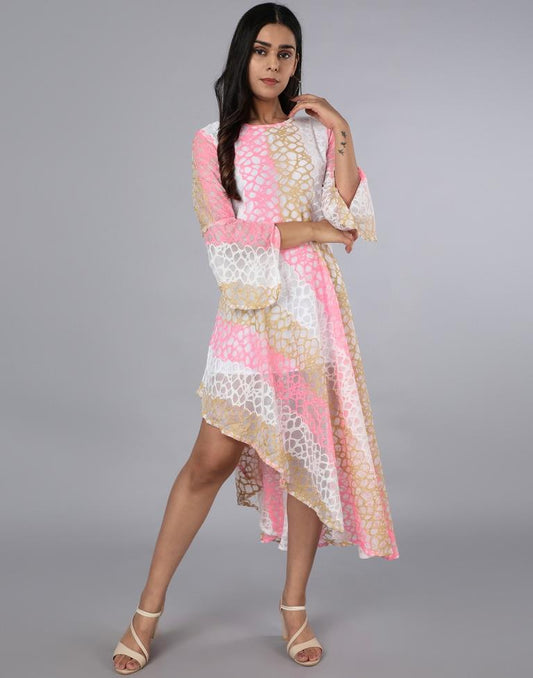 Pink Coloured Net Russell Net Dress | Leemboodi