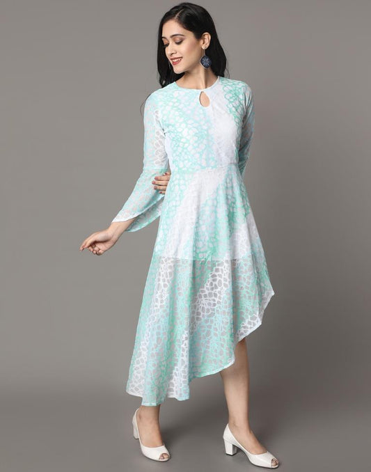 Aqua Blue Coloured Net Russell Net Dress | Sudathi