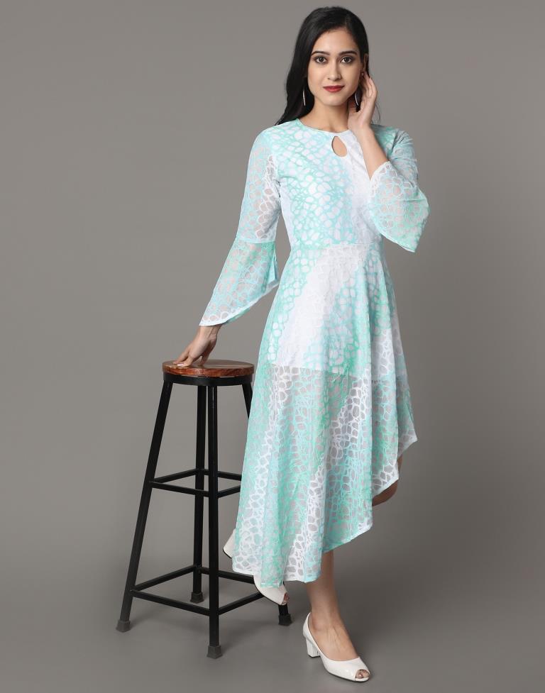 Aqua Blue Coloured Net Russell Net Dress | Sudathi