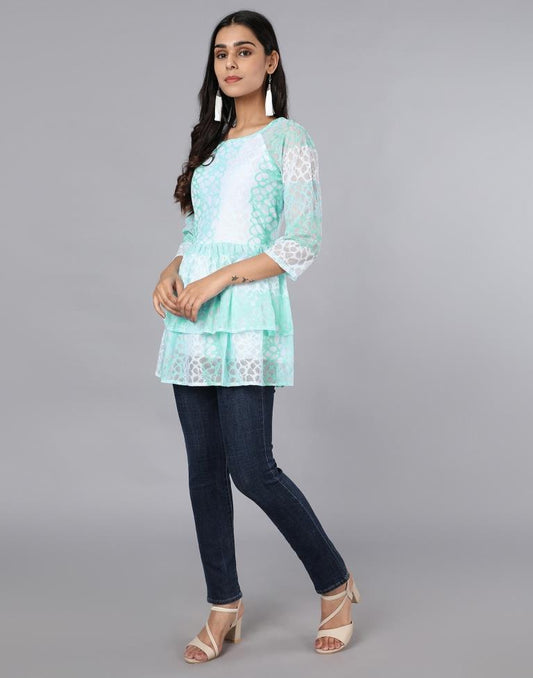 Classy Turquoise Net Russell Net Dress | Sudathi