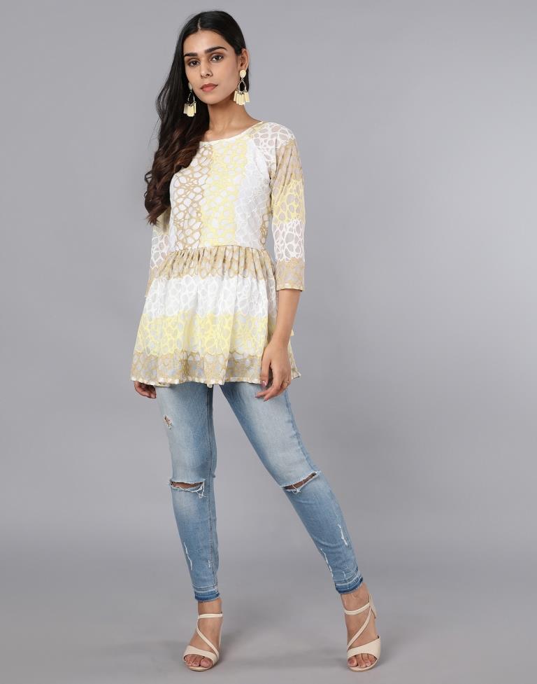 Designer Yellow Coloured Net Russell Net Dress | Leemboodi