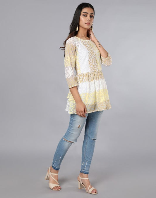 Designer Yellow Coloured Net Russell Net Dress | Leemboodi