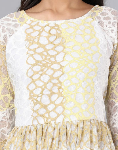 Designer Yellow Coloured Net Russell Net Dress | Leemboodi